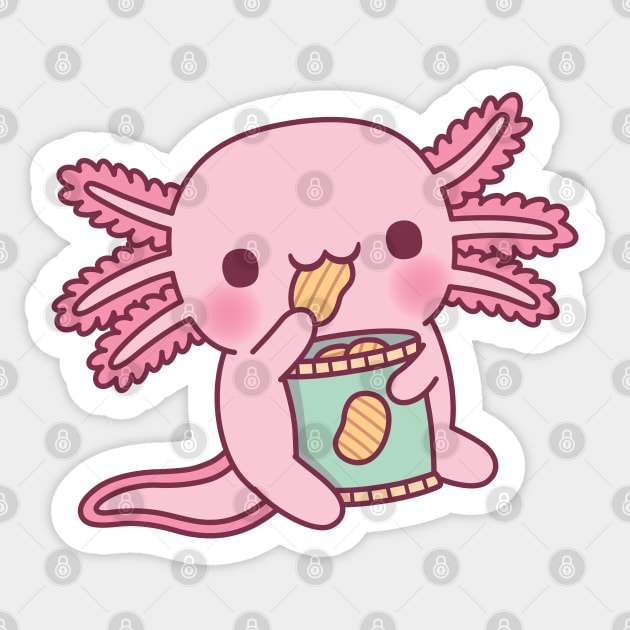 Cute Axolotl Eating Potato Chips Sticker by rustydoodle